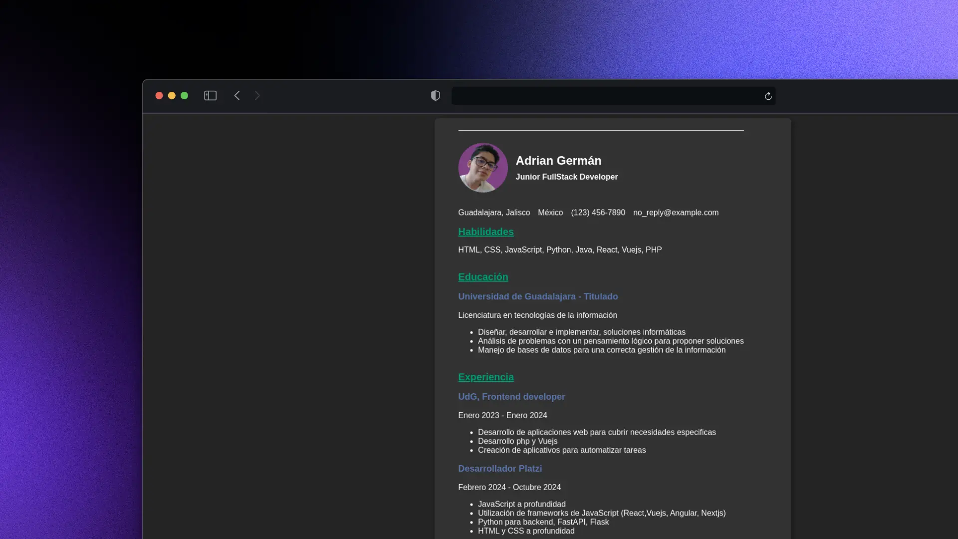 Single page CV